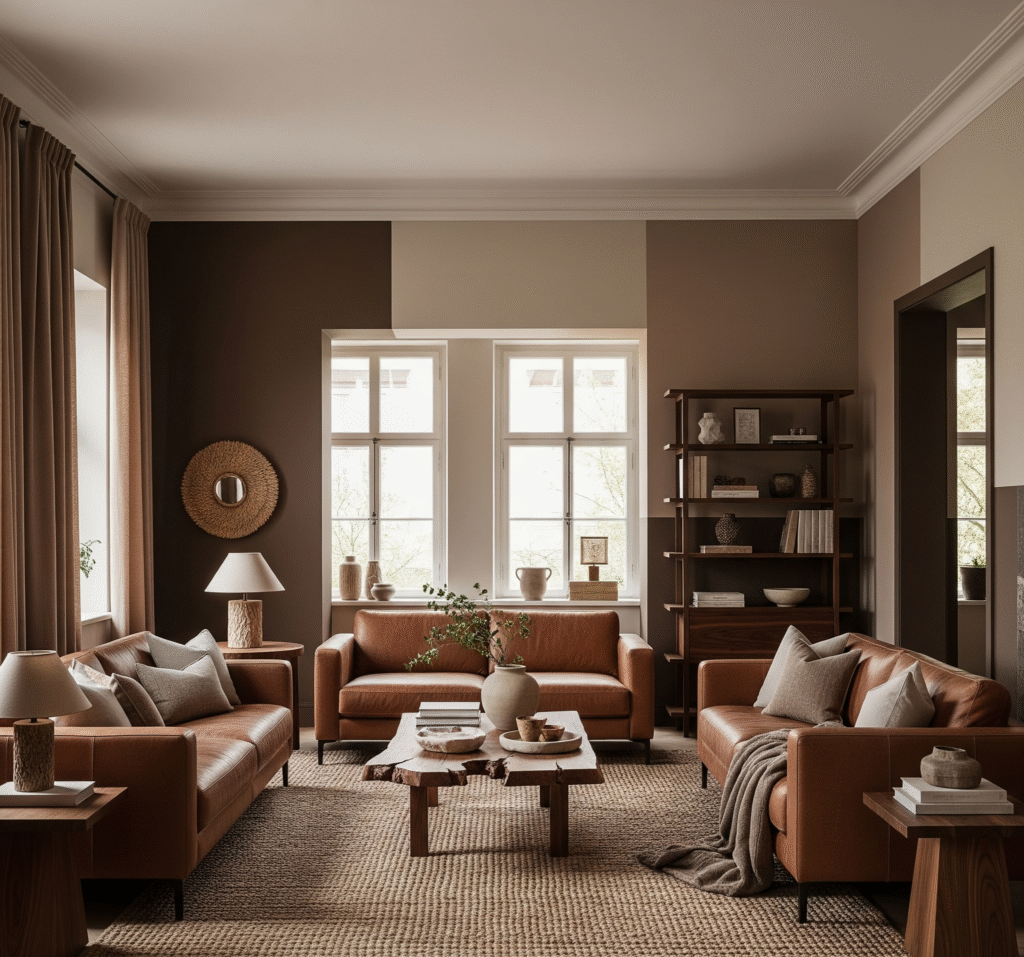 Beautiful living room with various shades of brown paint - Space Ideas World brown paint