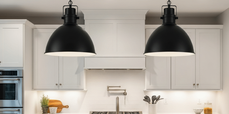 Kitchen showing coordinated lighting throughout the space - Space Ideas World kitchen island lighting