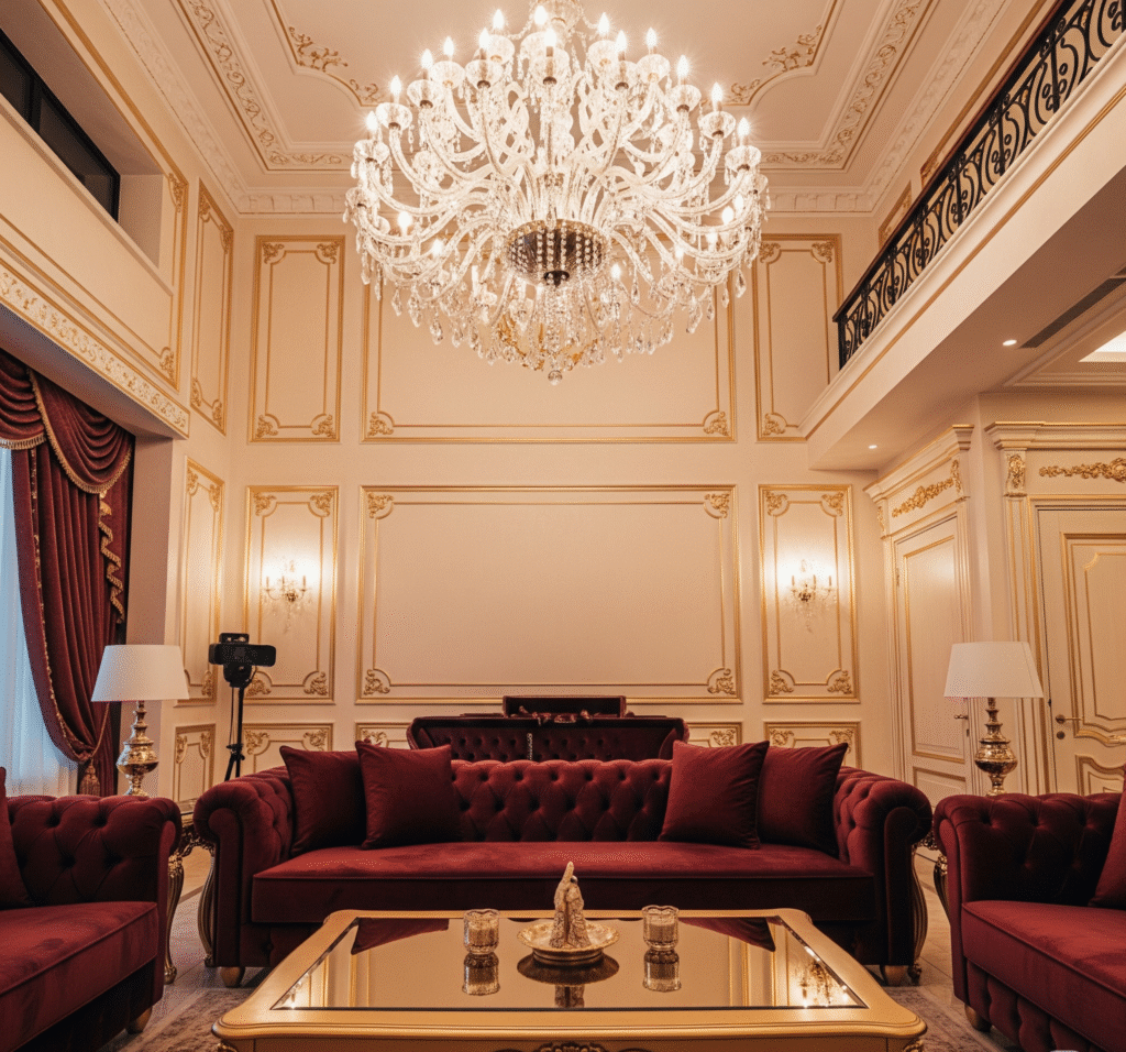 An opulent living room featuring cream walls - Space Ideas World living room decor ideas