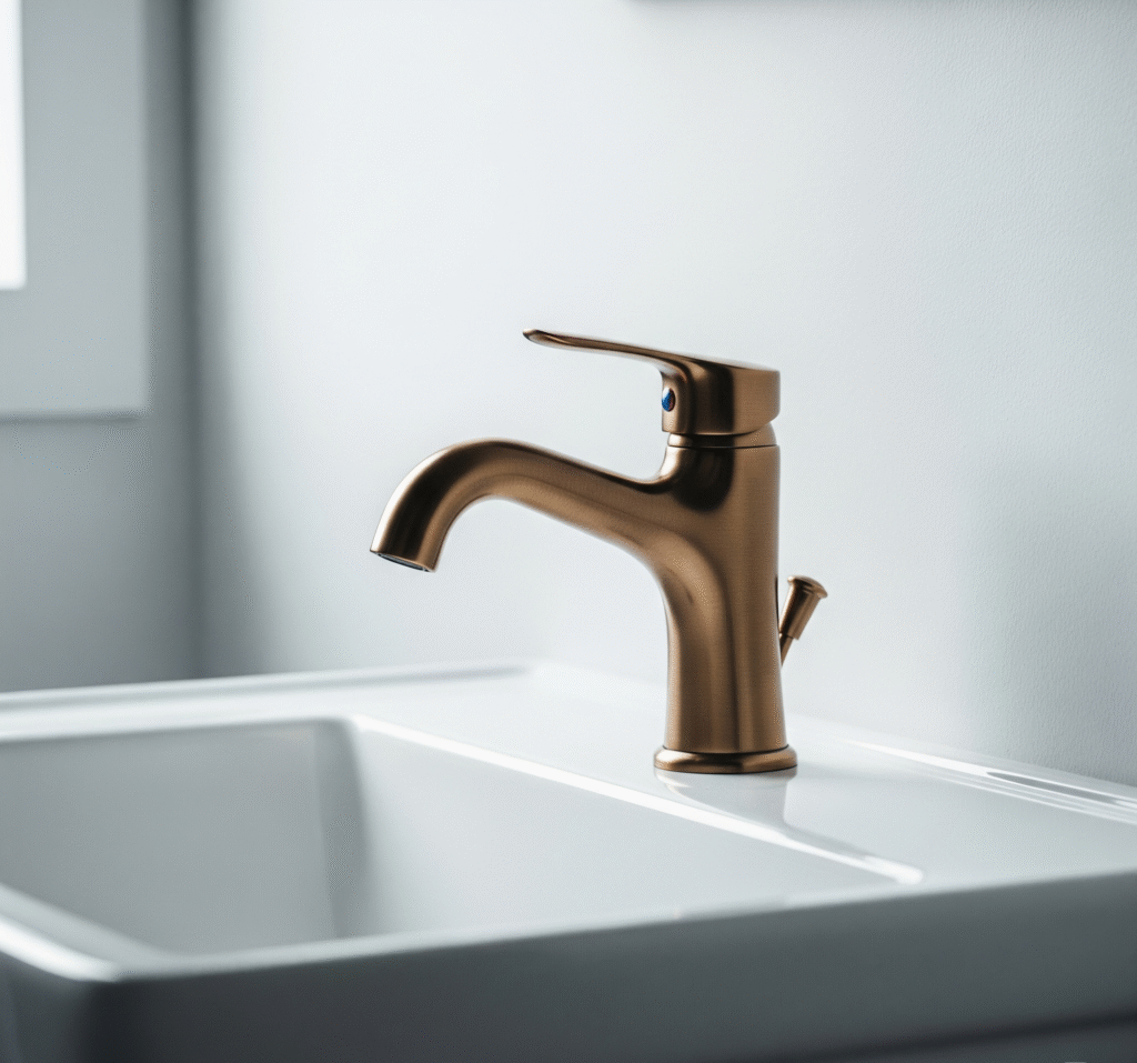 Elegant bronze single-handle faucet with lever operation - Space Ideas World small bathroom remodel