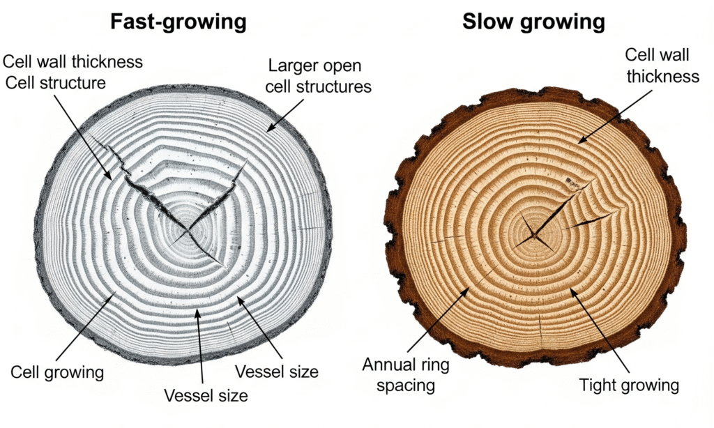 Fast vs Slow-Growing Tree Wood Structure A detailed close-up cross-section - Space Ideas World fast growing trees