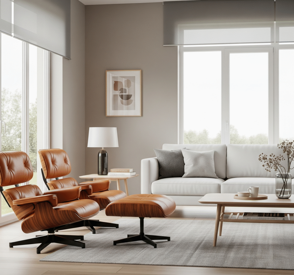 Living room featuring pair of vintage Eames lounge chairs - Space Ideas World living room decor ideas