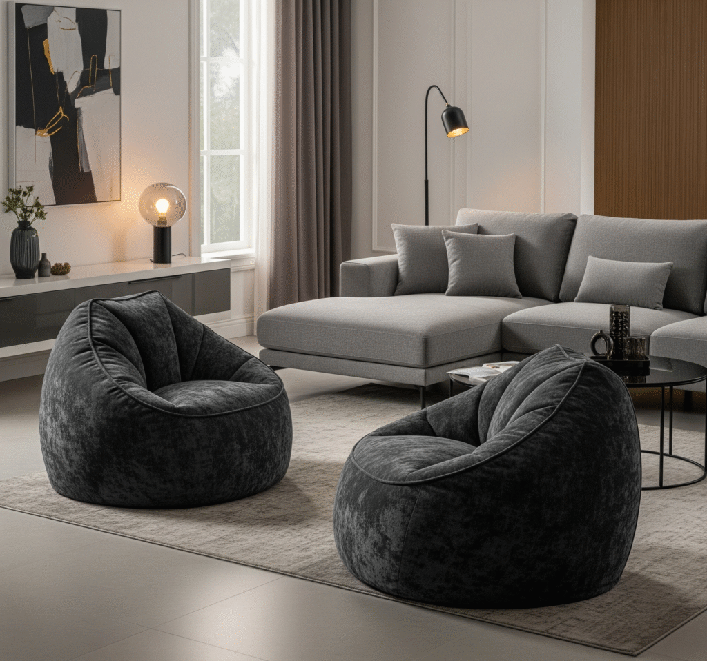 Contemporary living room with designer bean bag - Space Ideas World living room decor ideas