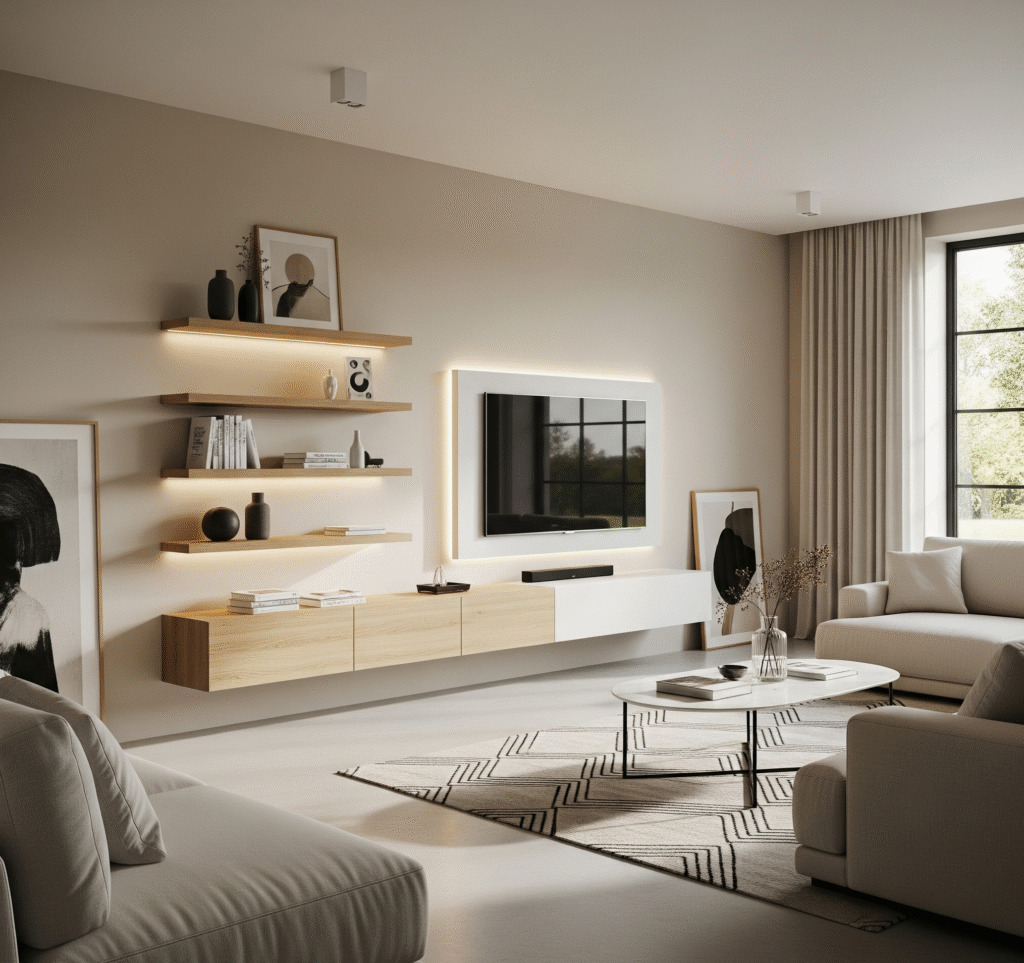 Contemporary living room with hidden LED strips - Space Ideas World living room decor ideas