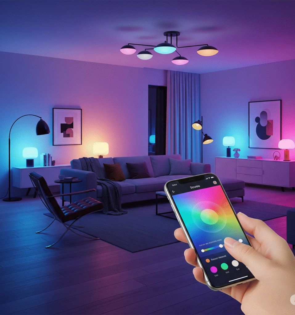 Tech-savvy living room with color-changing - Space Ideas World living room decor ideas