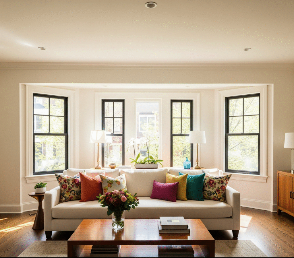 Living room with warm white walls - Space Ideas World living room decor