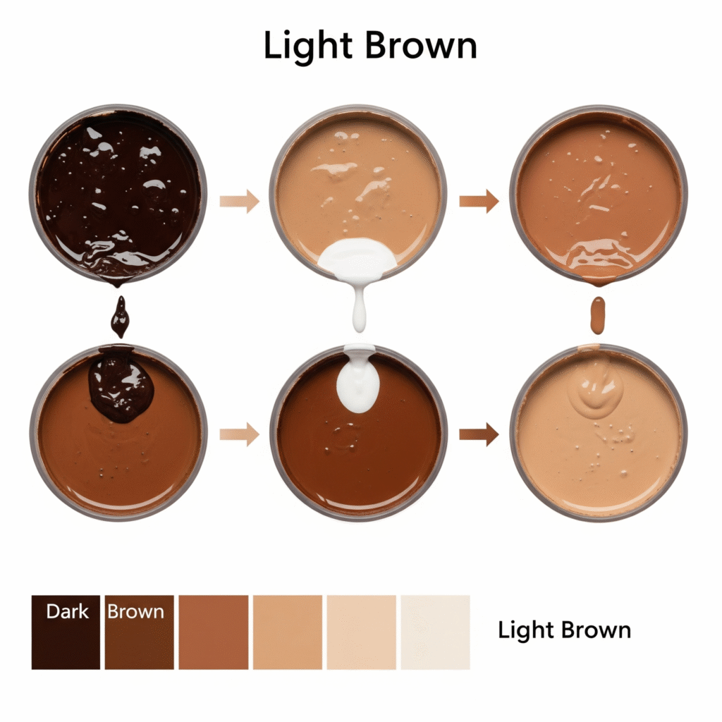 Step-by-step process of making light brown - Space Ideas World brown color