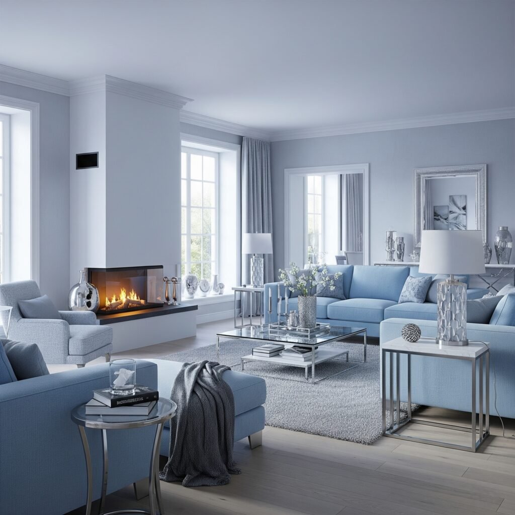 Ice Blue and Platinum Balance - Space Ideas World Living Room Color Schemes