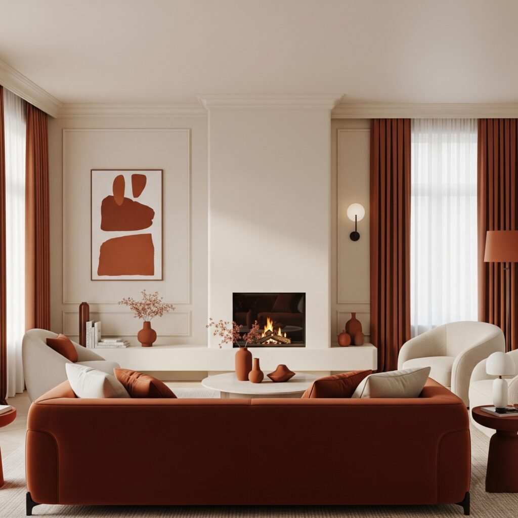urnt Sienna and Cream Comfort - Space Ideas World Living Room Color Schemes