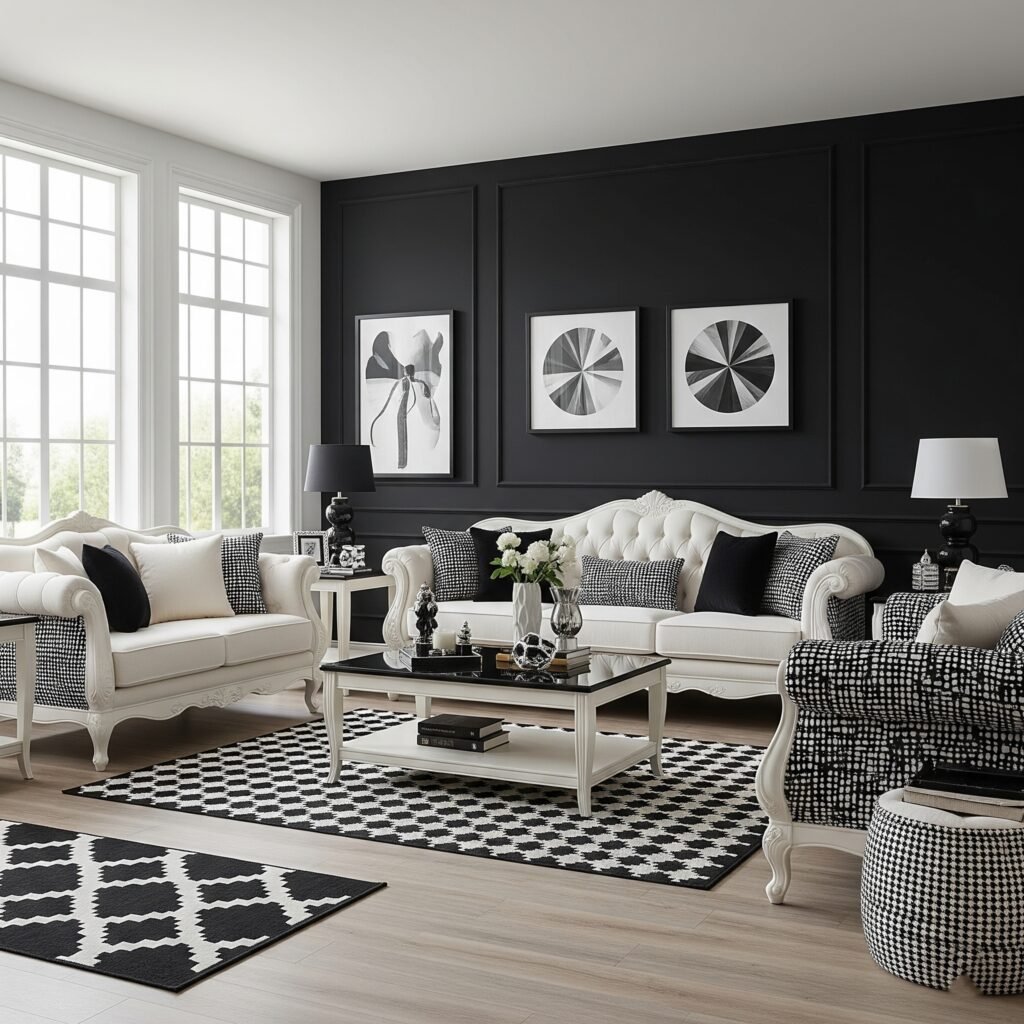 Black and White Statement - Space Ideas World Living Room Color Schemes
