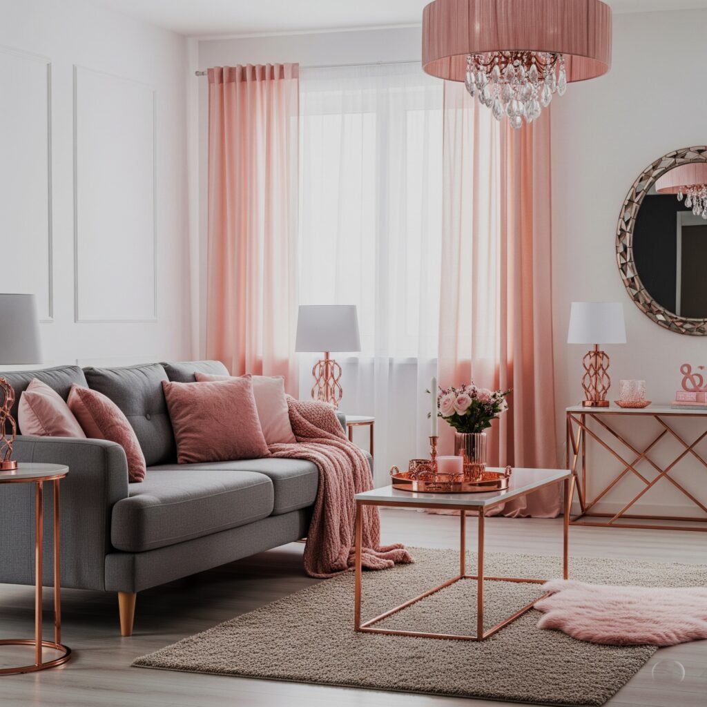 Blush PinkThe GrownUp Romance - Space Ideas World lounge ideas with grey sofa