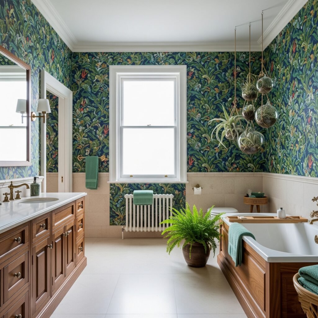 Botanical Print Wallpaper - Space Ideas World Bathroom Themes Ideas