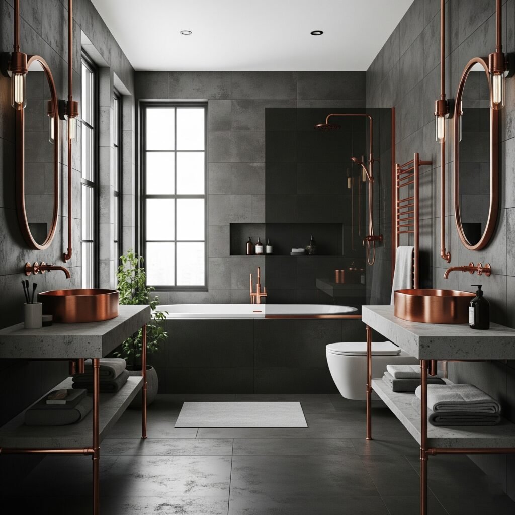 Charcoal and copper accessory - Space Ideas World Bathroom Themes Ideas