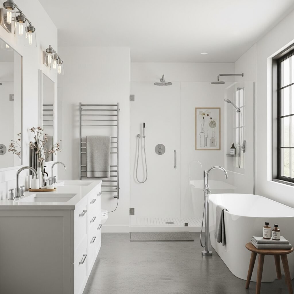 Chrome and Steel Accent Theme - Space Ideas World Bathroom Themes Ideas