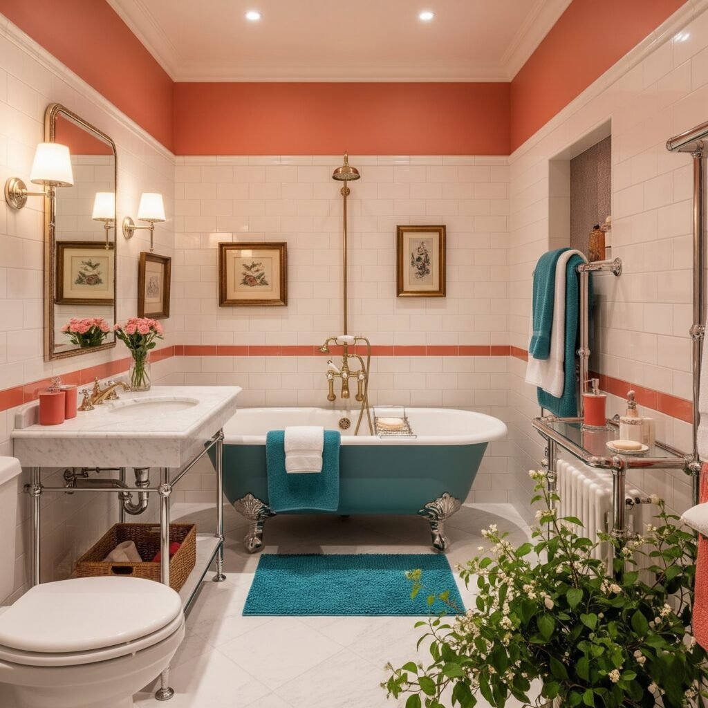 Coral to Teal Contrast - Space Ideas World Bathroom Themes Ideas