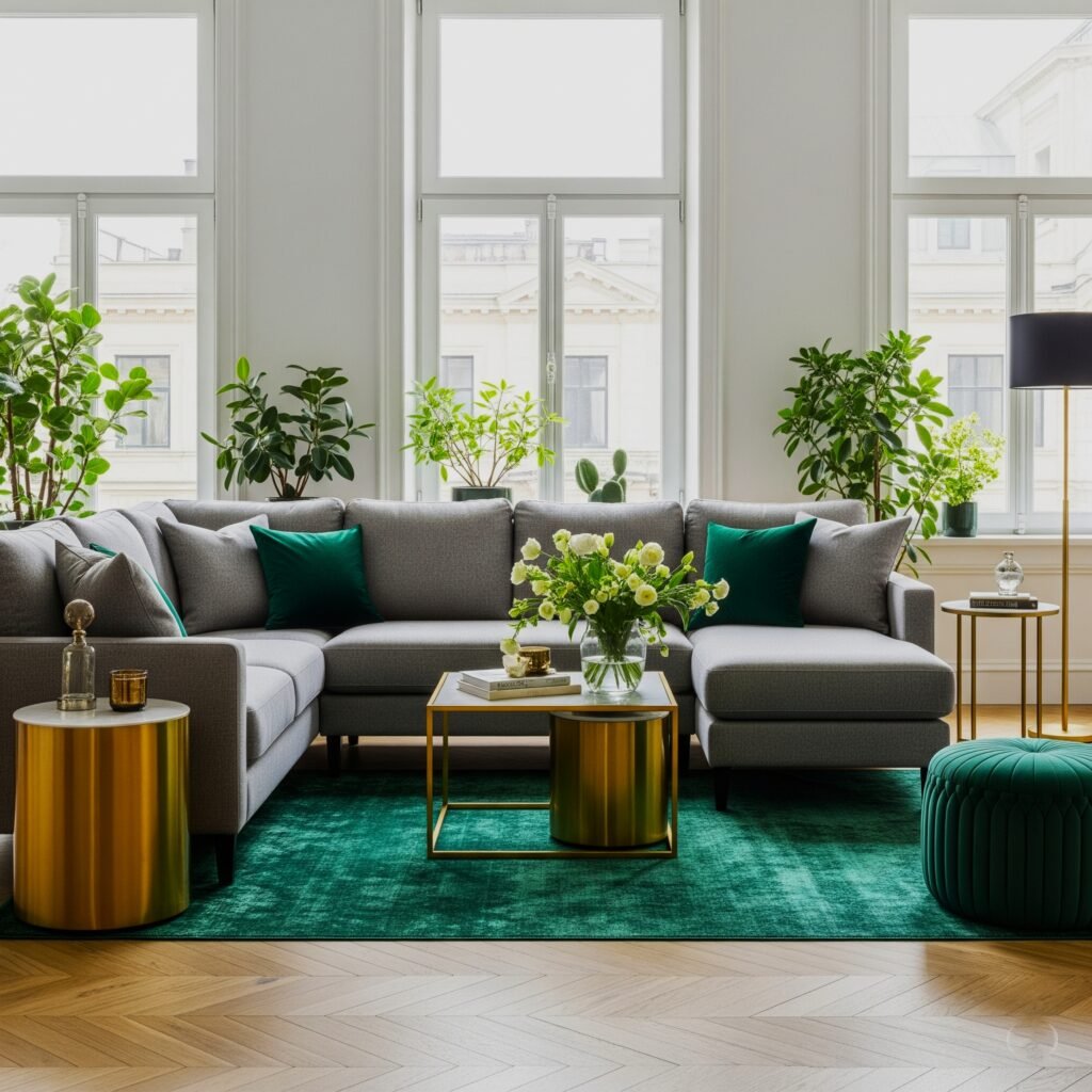 Emerald Green - Space Ideas World lounge ideas with grey sofa