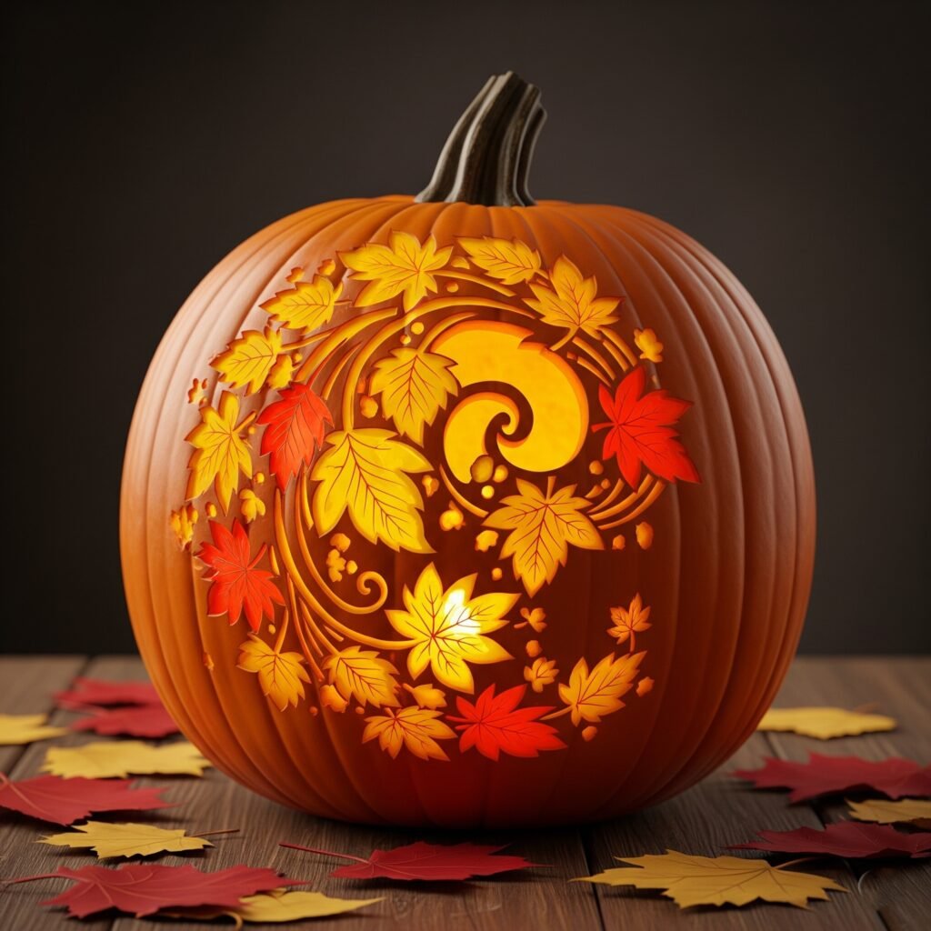 Fall Leaves Pattern - Space Ideas World Carving Halloween Pumpkin Ideas