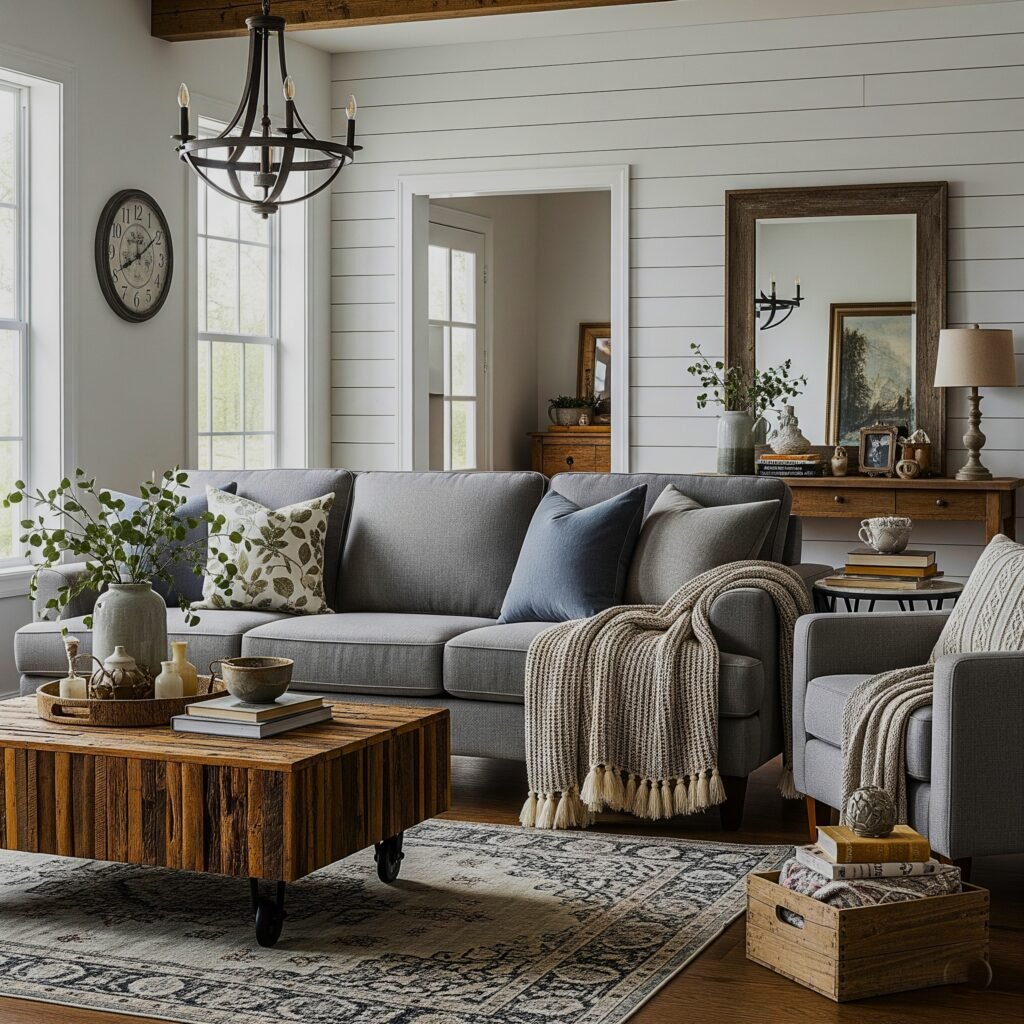 Farmhouse Comfort - Space Ideas World Grey Couch Living Room Ideas