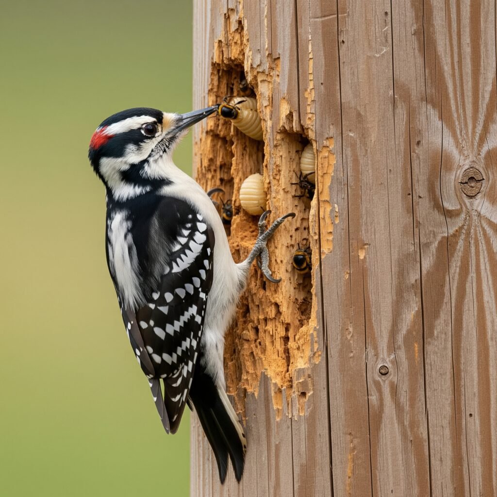 Woodpecker feeding on carpenter bee larvae - Space Ideas World Carpenter bees