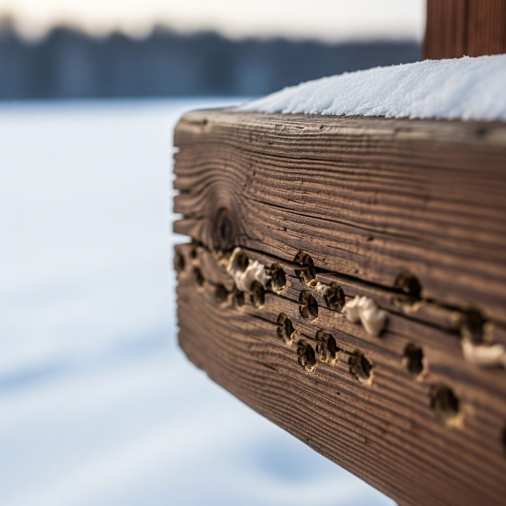 Winter carpenter bee management showing sealed holes - Space Ideas World Carpenter bees