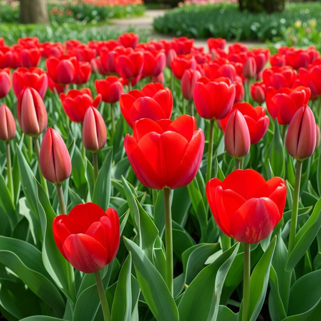 Red tulips in a garden - Space Ideas World Horoscope Flower