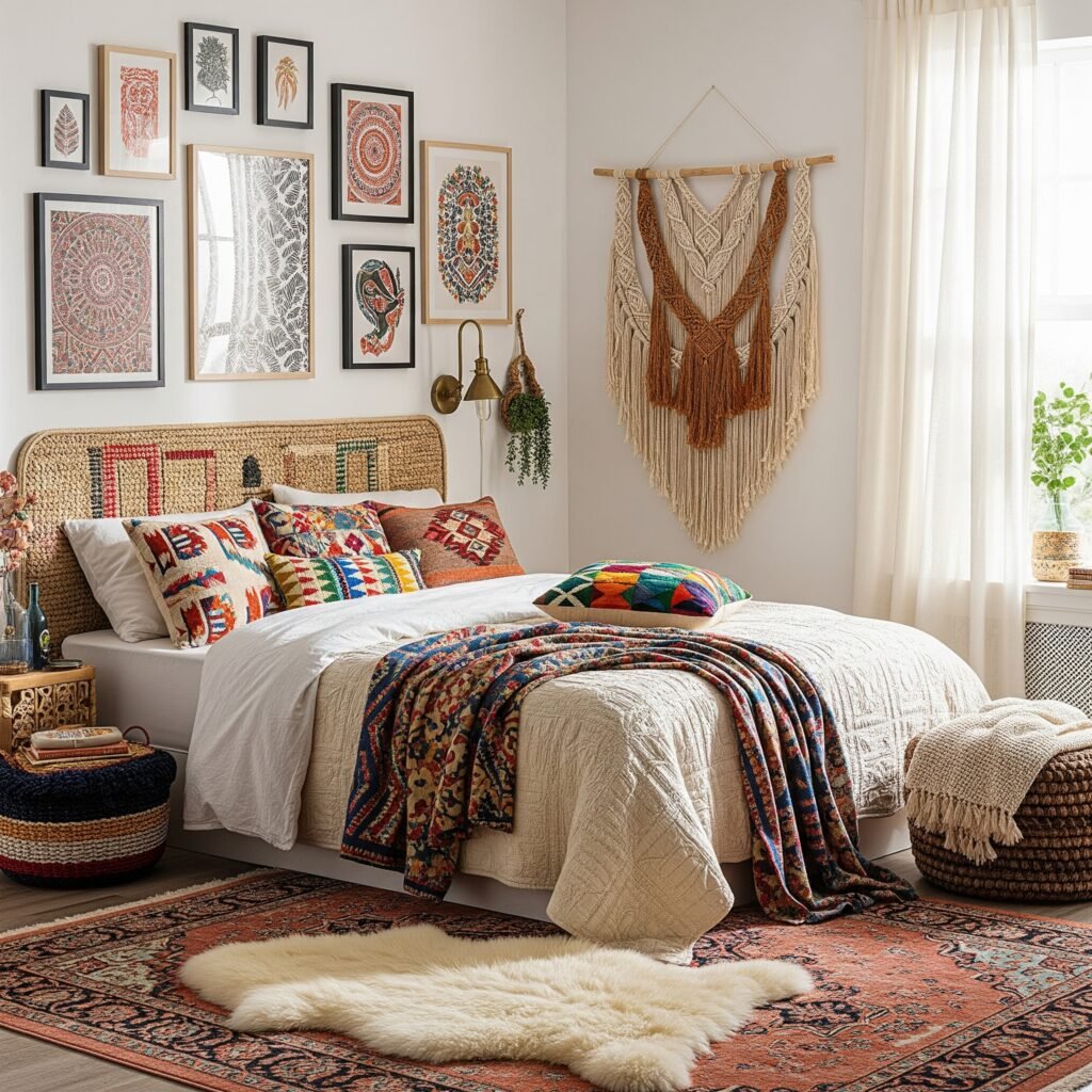 A boho bedroom mixing patterns - Space Ideas World Boho Style Bedroom Ideas