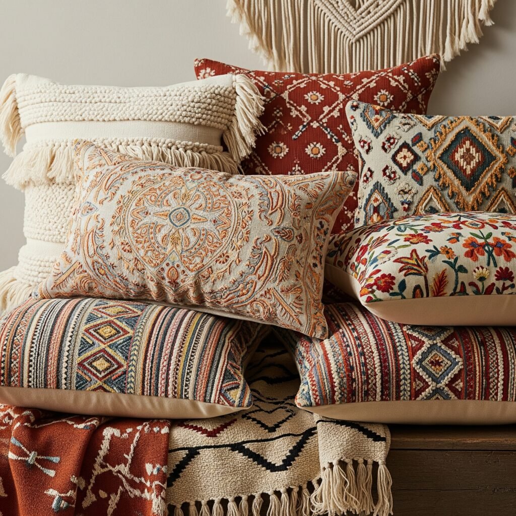 collection of boho throw pillows - Space Ideas World Boho Style Bedroom Ideas