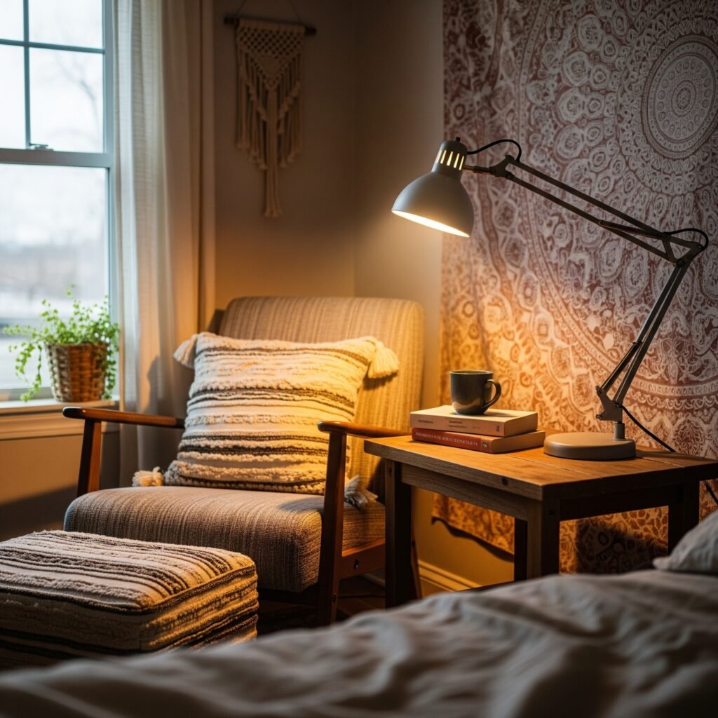 A cozy boho bedroom nook reading area - Space Ideas World Boho Style Bedroom Ideas