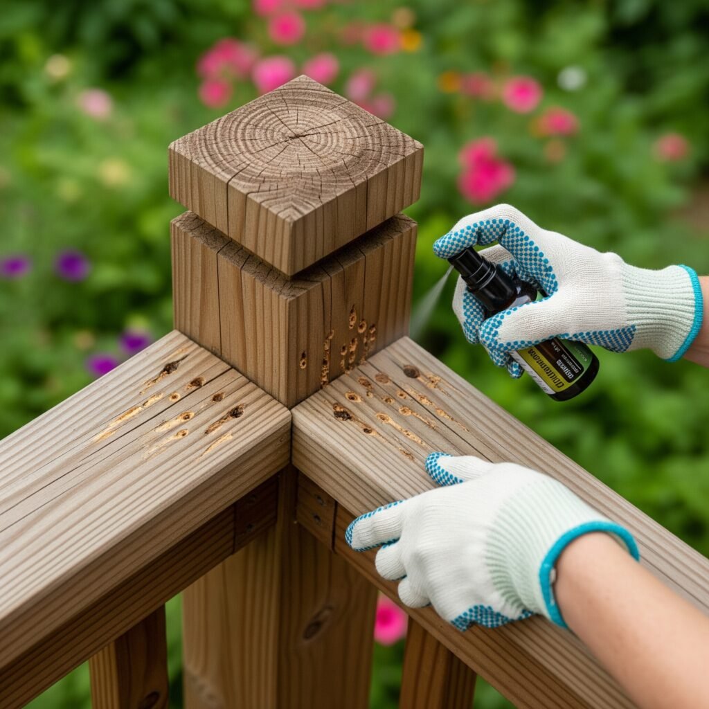 essential oil treatment to wooden deck railing - Space Ideas World Carpenter bees