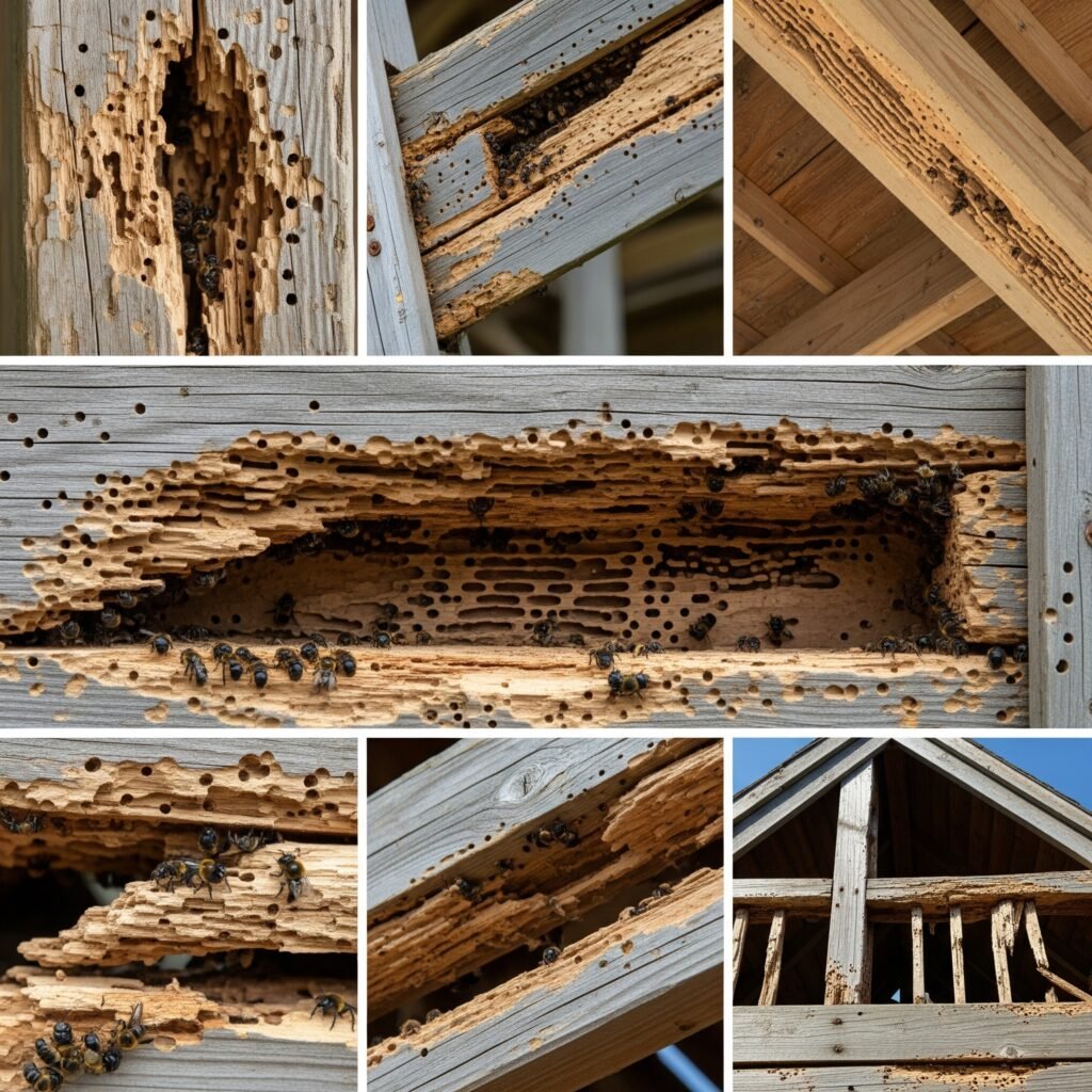 Examples of excessive carpenter bee damage - Space Ideas World Carpenter bees