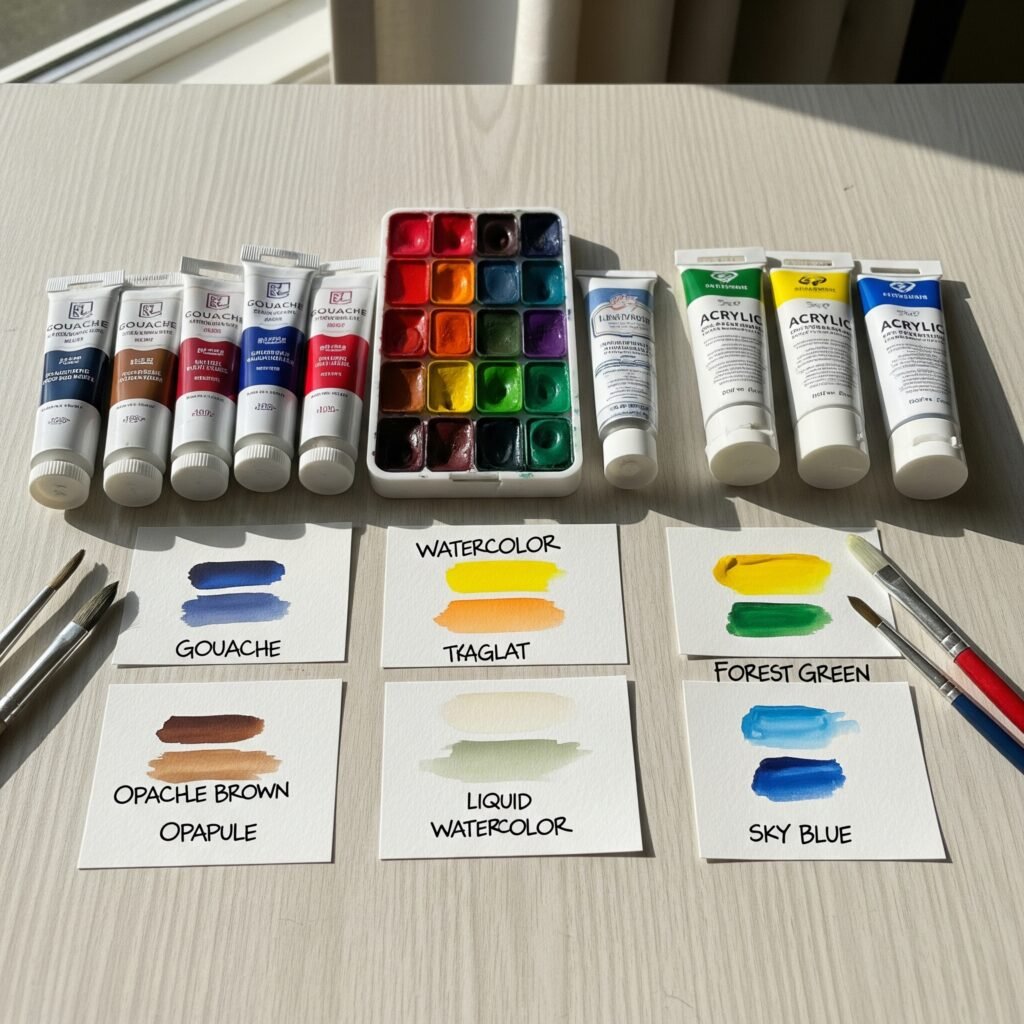 Comparison of gouache paint tubes versus watercolor and acrylic paints - Space Ideas World Gouache painting