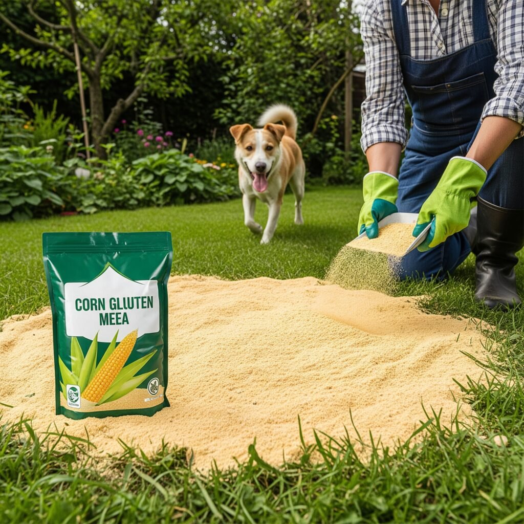 Spreading corn gluten meal pet safe herbicide - Space Ideas World Pet Safe Herbicide
