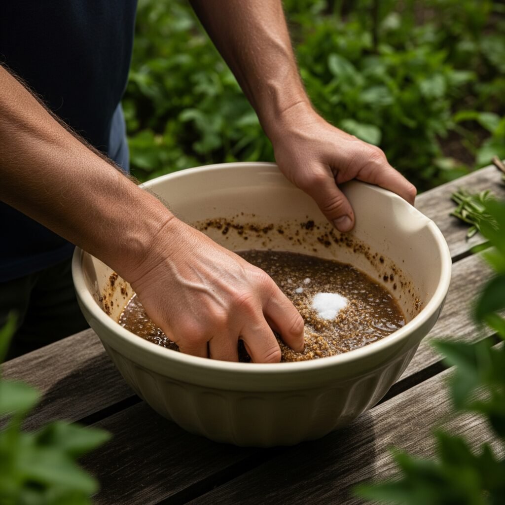 Hands blend homemade herbicide - Space Ideas World Pet Safe Herbicide