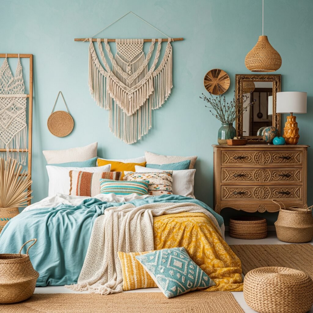 boho bedroom with earthy color palette - Space Ideas World Boho Style Bedroom Ideas