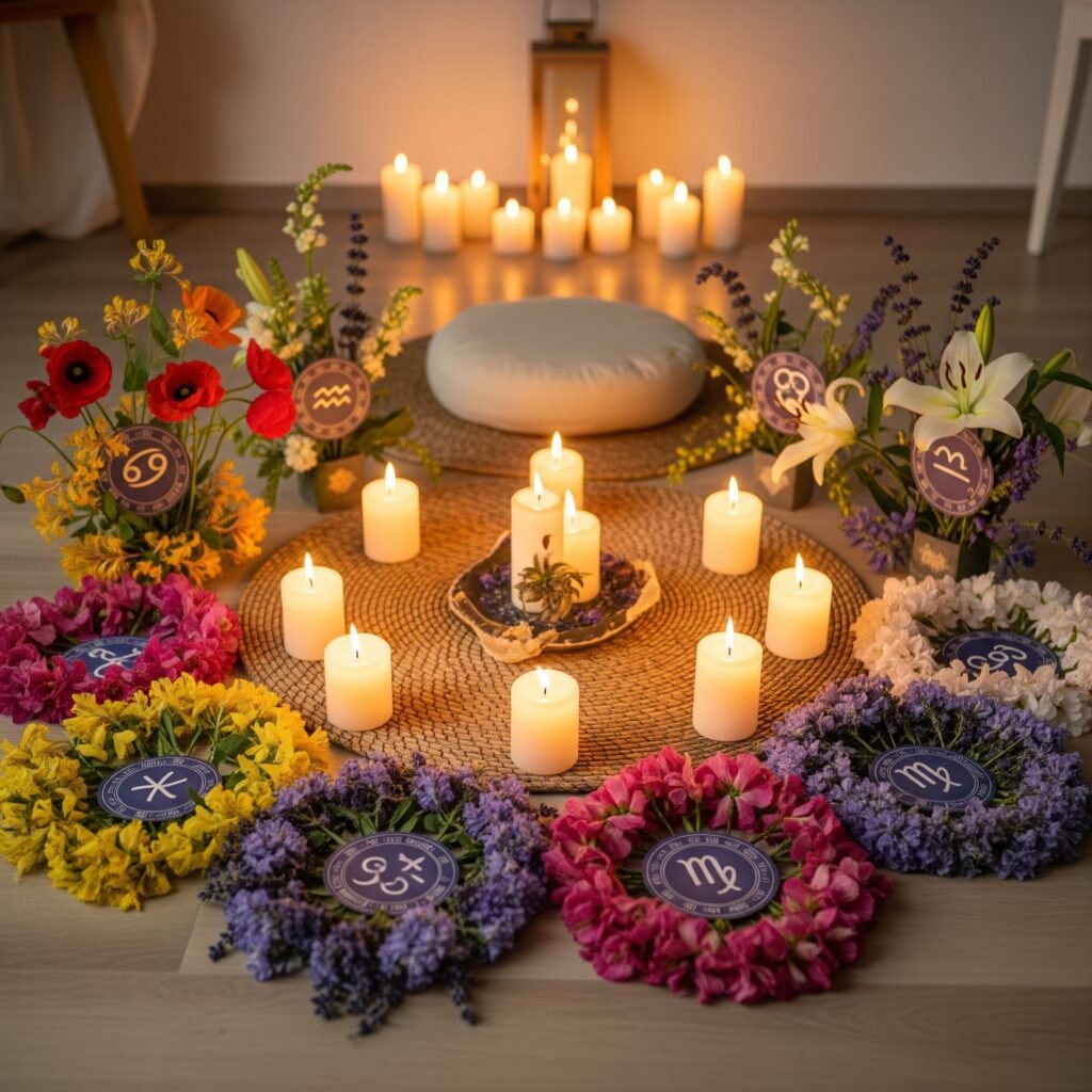 Meditation altar with flowers - Space Ideas World Horoscope Flower