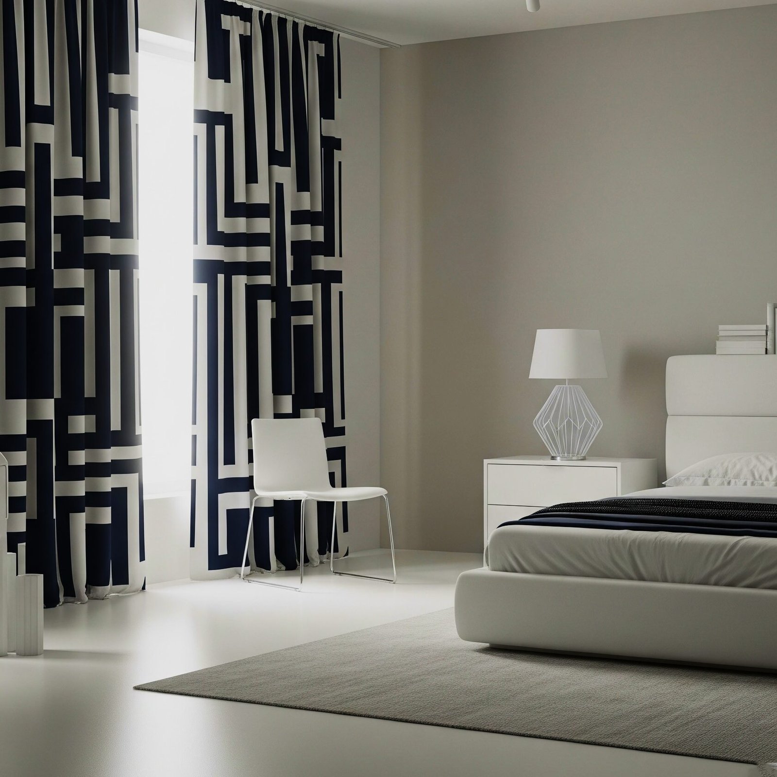 Geometric Statement Drapes - Space Ideas World Bedroom drapery ideas