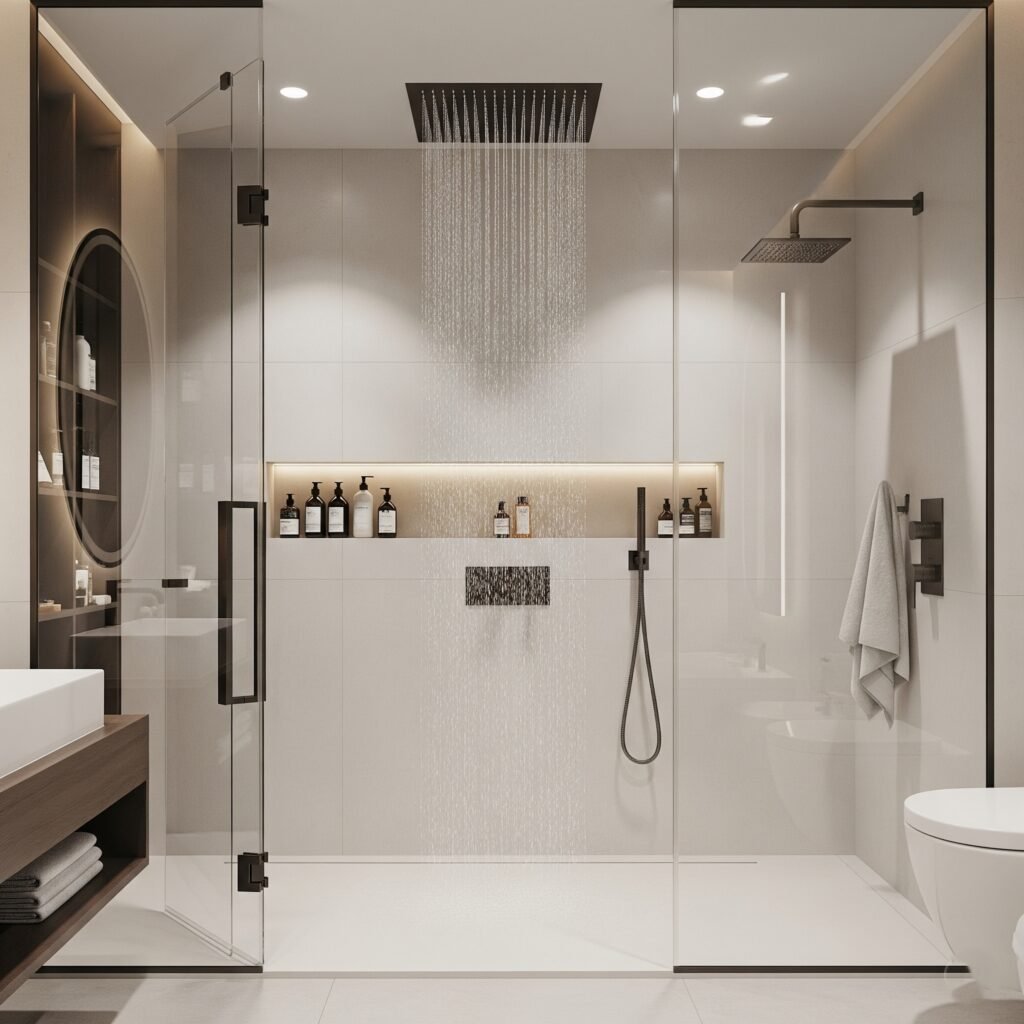 Glass Shower Enclosure Emphasis - Space Ideas World Bathroom Themes Ideas