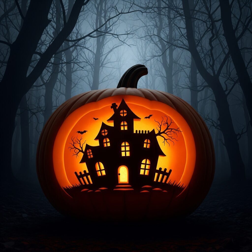 Haunted House Silhouette - Space Ideas World Jack O Lantern Carvings Ideas
