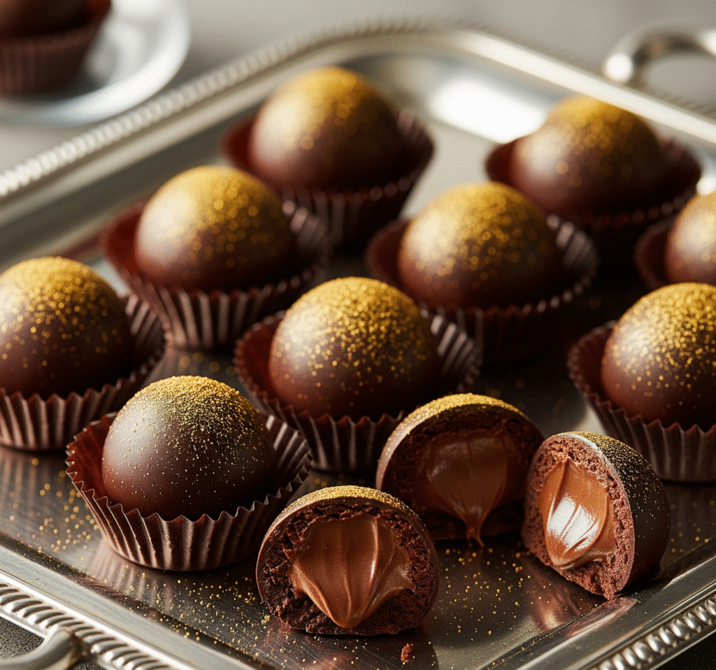 Elegant chocolate truffles dusted with gold powder - Space Ideas World new year's eve party ideas