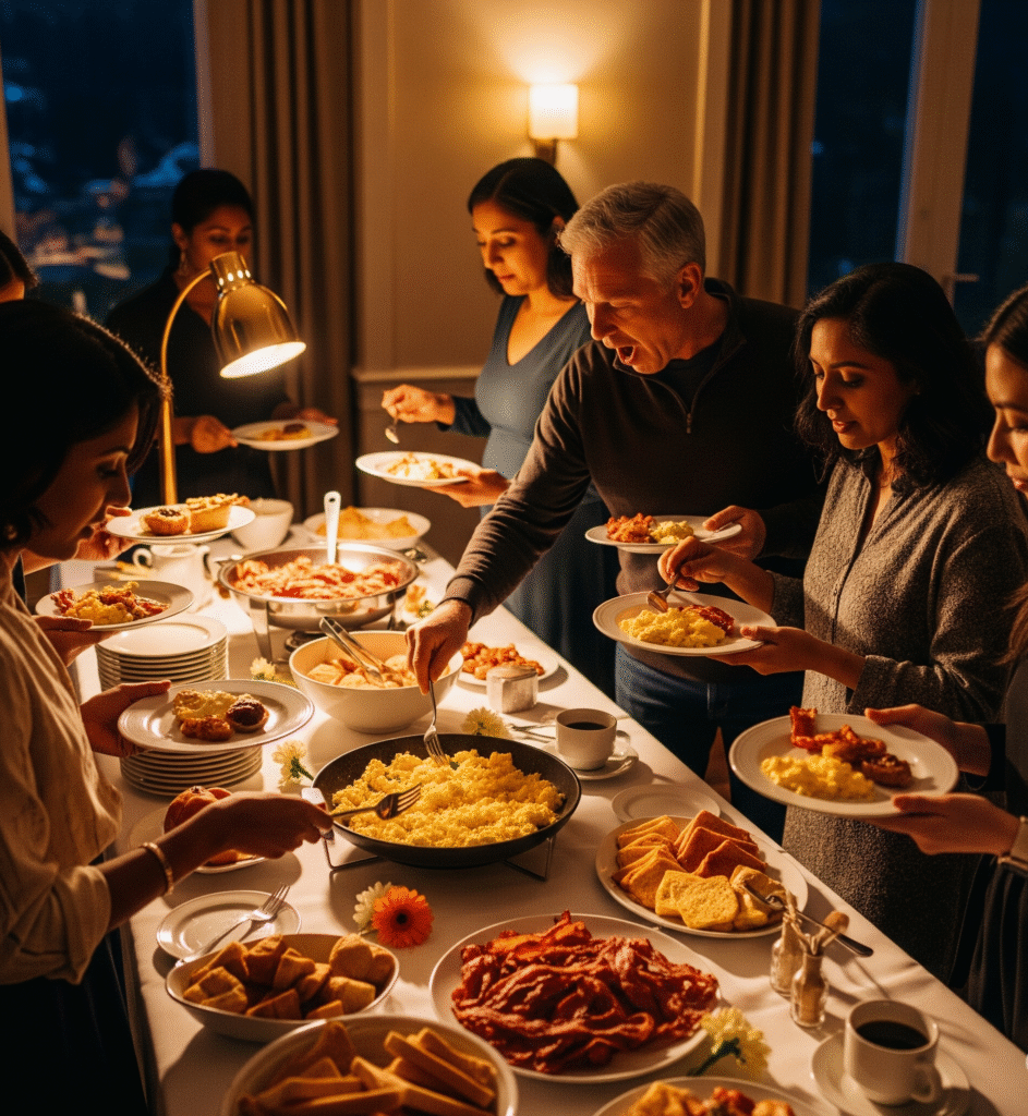 A breakfast buffet set up - Space Ideas World new year's eve party ideas