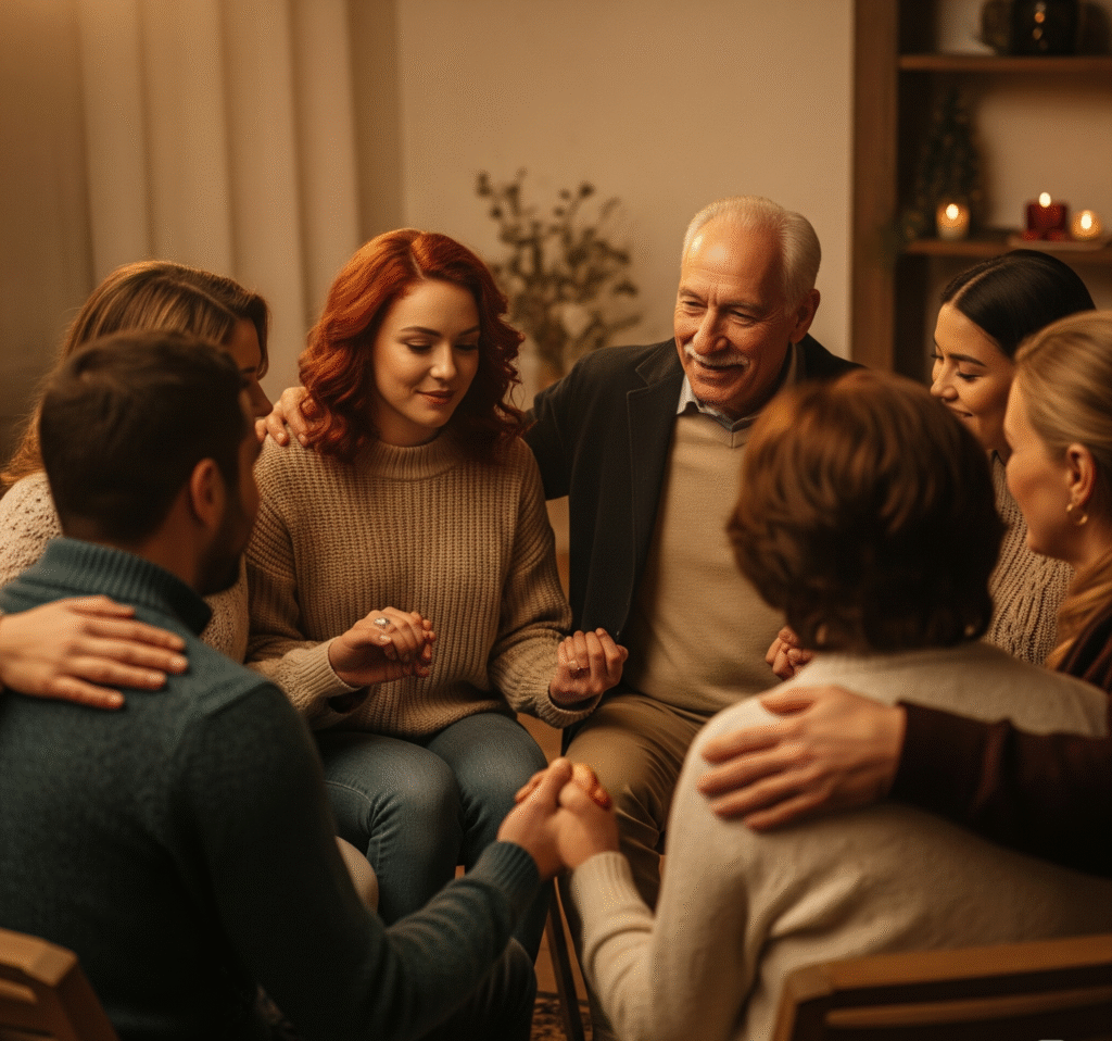 Guests sitting in a comfortable circle - Space Ideas World new year's eve party ideas