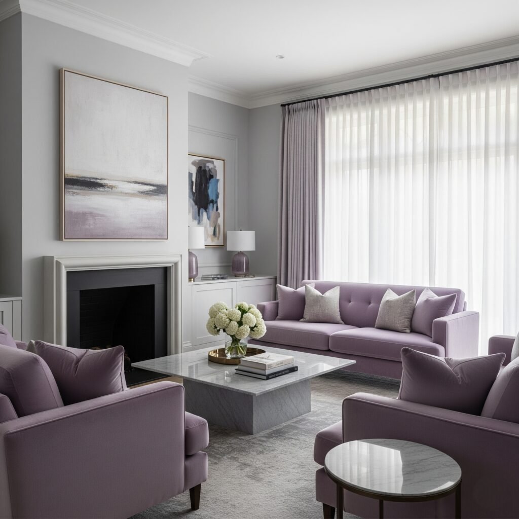 Lavender and Soft Gray - Space Ideas World Living Room Color Schemes