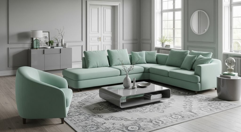 Mint Green and Dove Grey - Space Ideas World Living Room Color Schemes