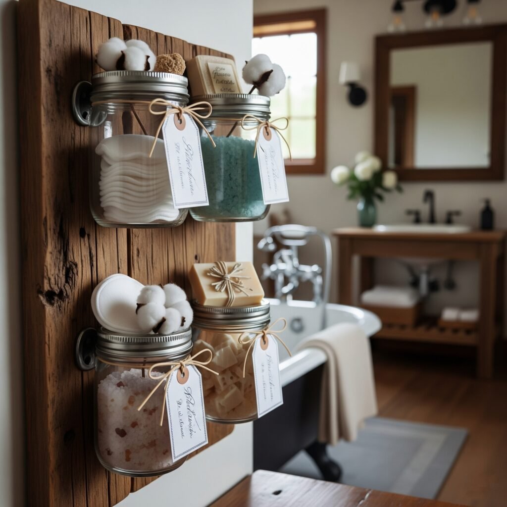 Mason Jar Storage Display - Space Ideas World Bathroom Themes Ideas