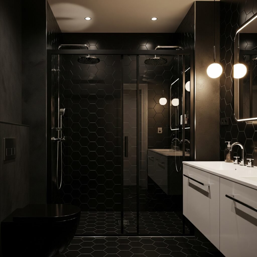 Monochromatic Black - Space Ideas World Bathroom Themes Ideas