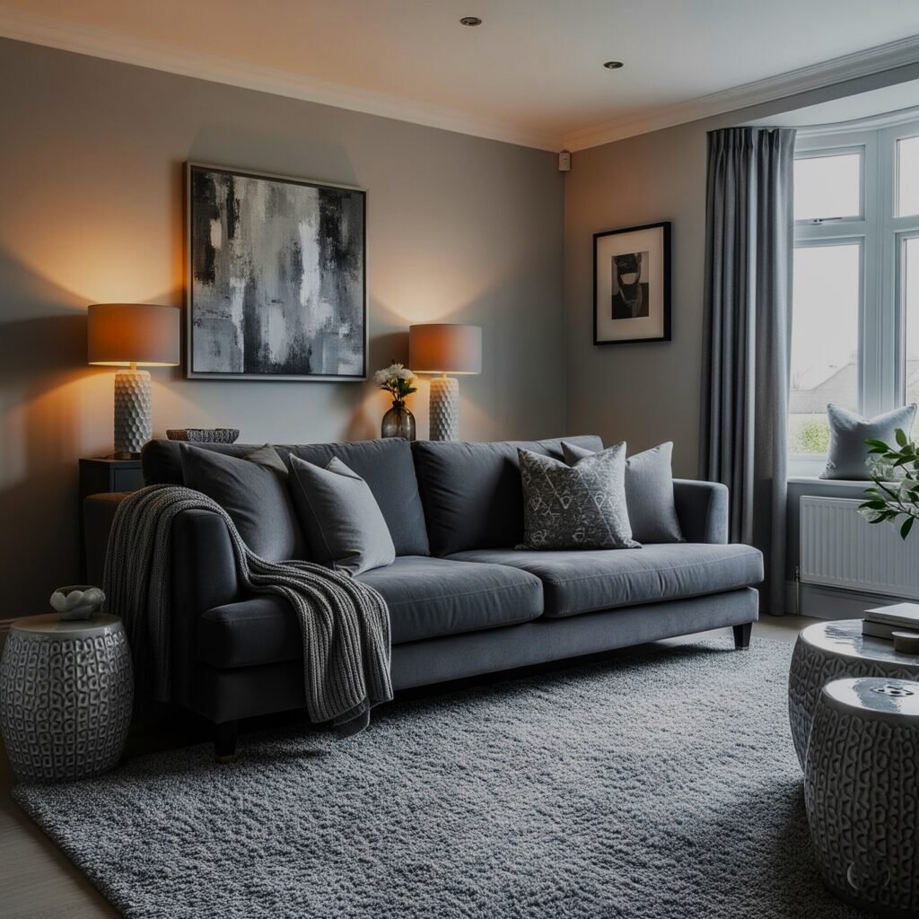 Monochromatic Grey Scheme - Space Ideas World Grey Couch Living Room Ideas