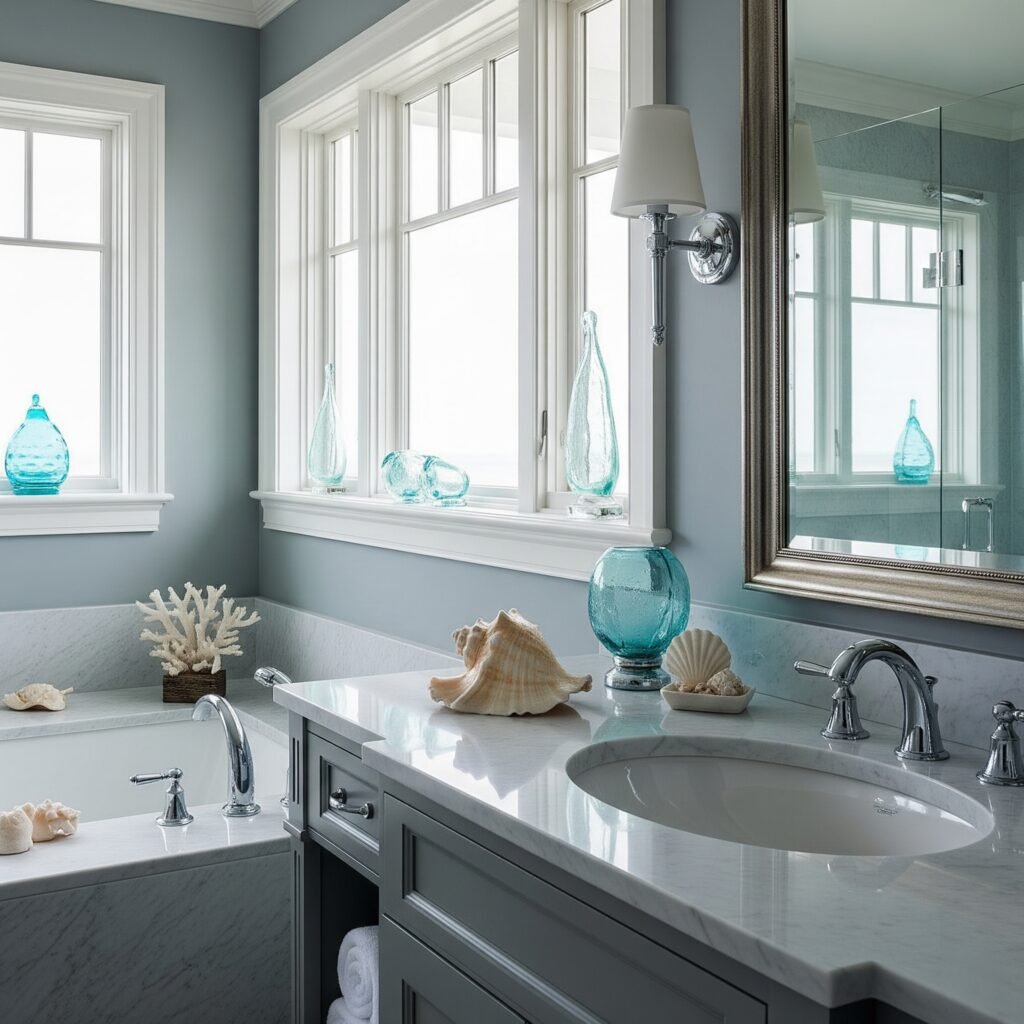 Natural Seashell and Coral Accents - Space Ideas World Bathroom Themes Ideas