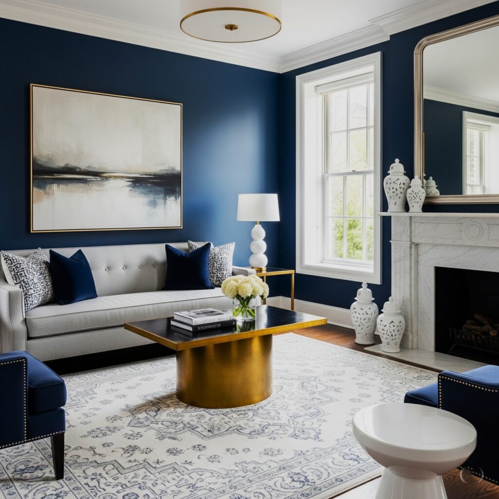 Navy Blue Sophisticated - Space Ideas World lounge ideas with grey sofa