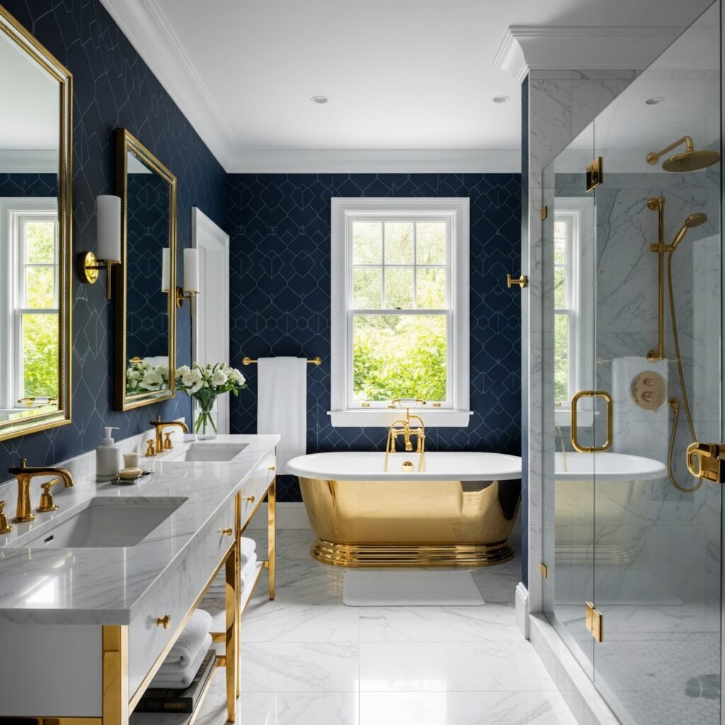 Navy and Gold Combination - Space Ideas World Bathroom Themes Ideas