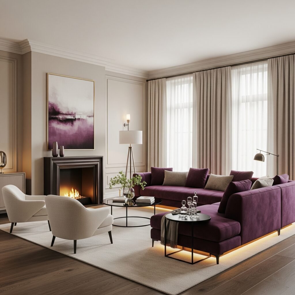 Warm Plum and Ivory - Space Ideas World Living Room Color Schemes